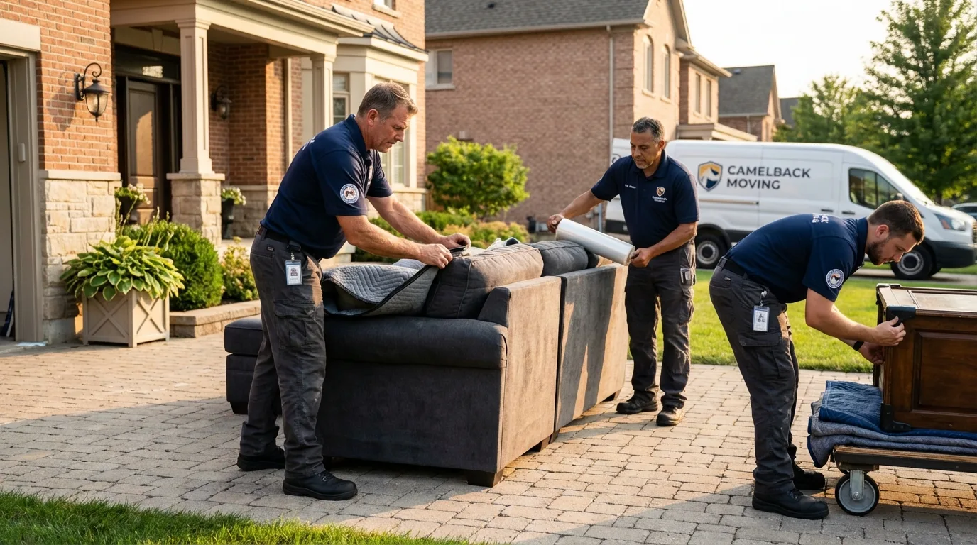 Large estate moving crew wrapping furniture in Glencoe, IL