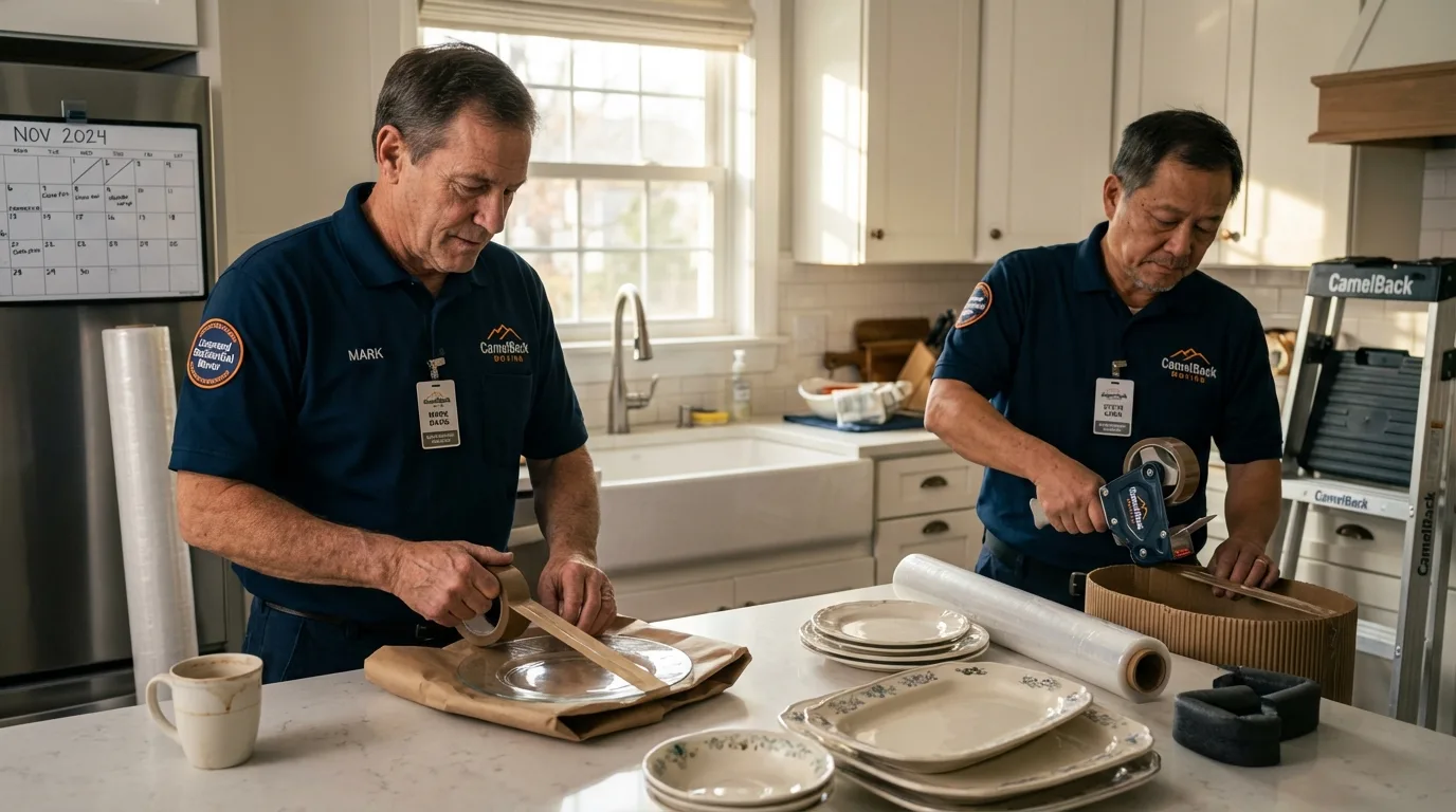 Professional crew packing kitchen dishware in Glencoe, IL